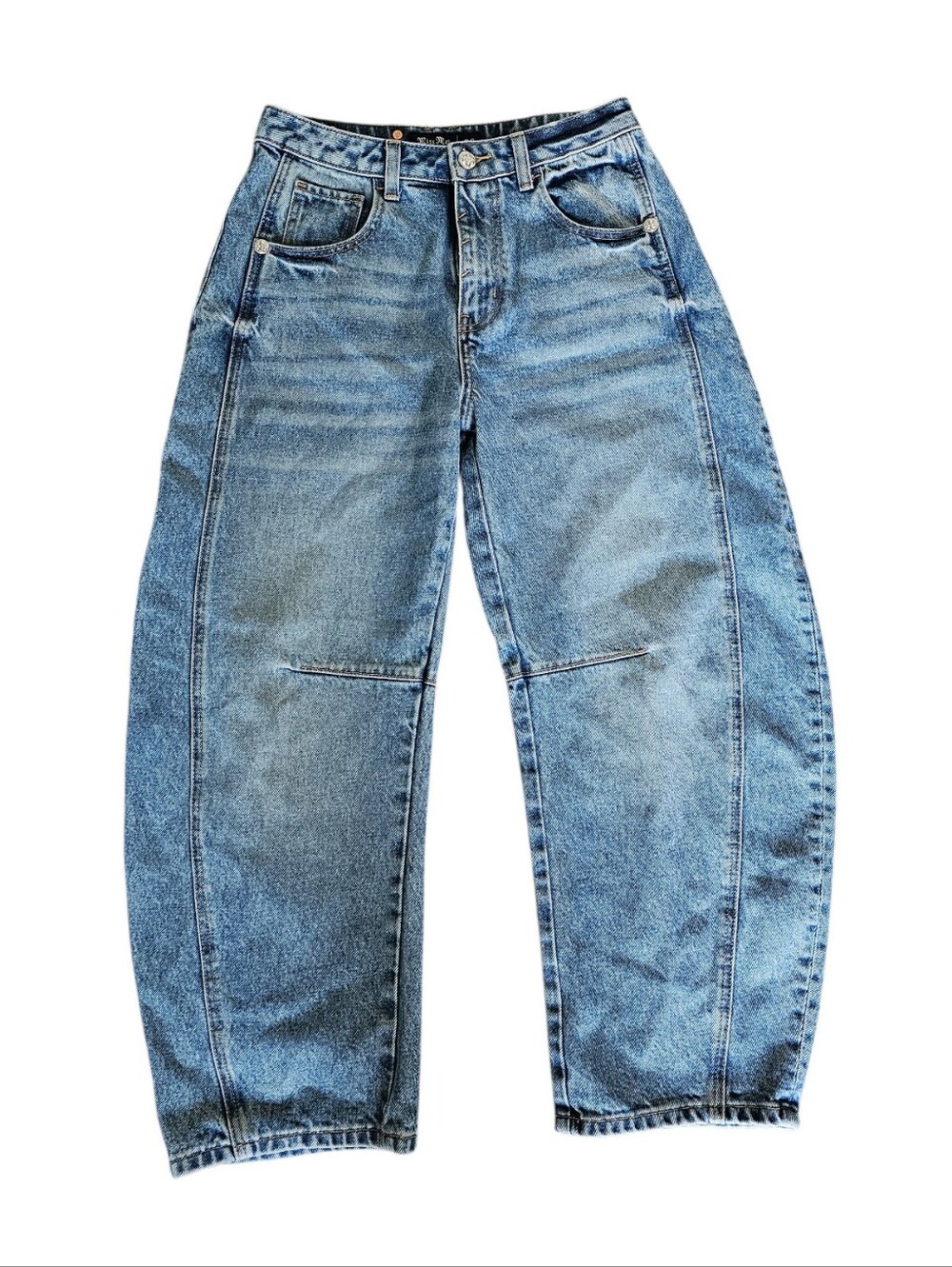 Miss Me Relaxed Blue Washed Denim Barrel Brat Jeans Size 26